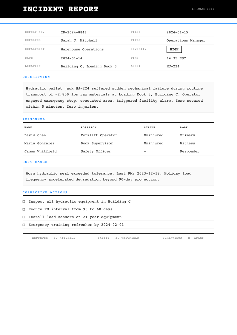 Minimalist invoice incident report